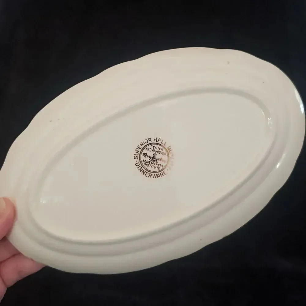 Vintage Hall Jewel Tea Autumn Leaf Porcelain Small Oval Serving Platter Plate 9